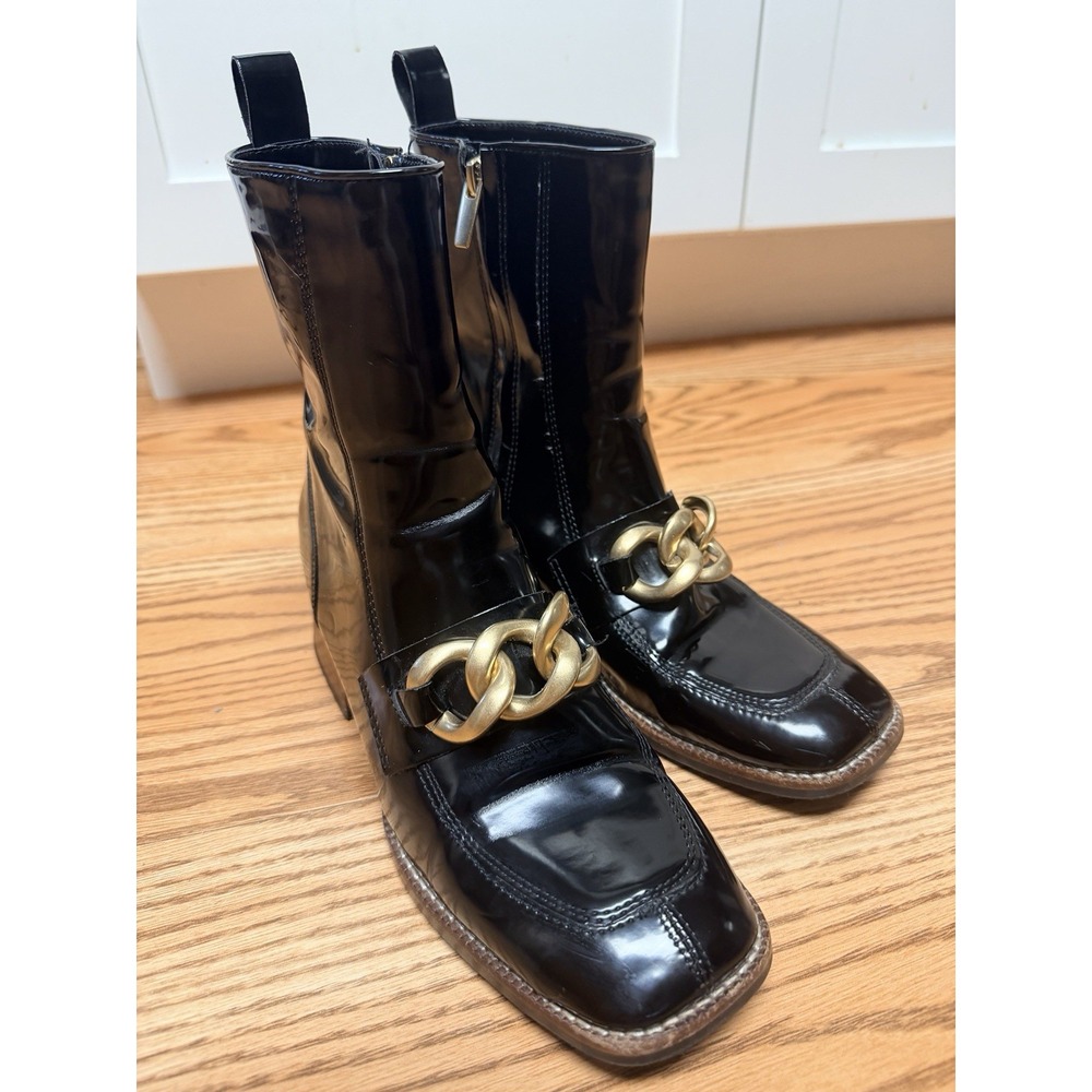 Steve Madden Loreen Mid-Calf Edgy Glam Boots Gold Chain 9.5 ASO Selena Gomez